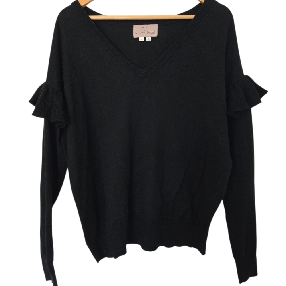 Anthropologie Folk By HanselfromBasel Black Sweater with Ruffle Detail Size Med - Picture 2 of 5